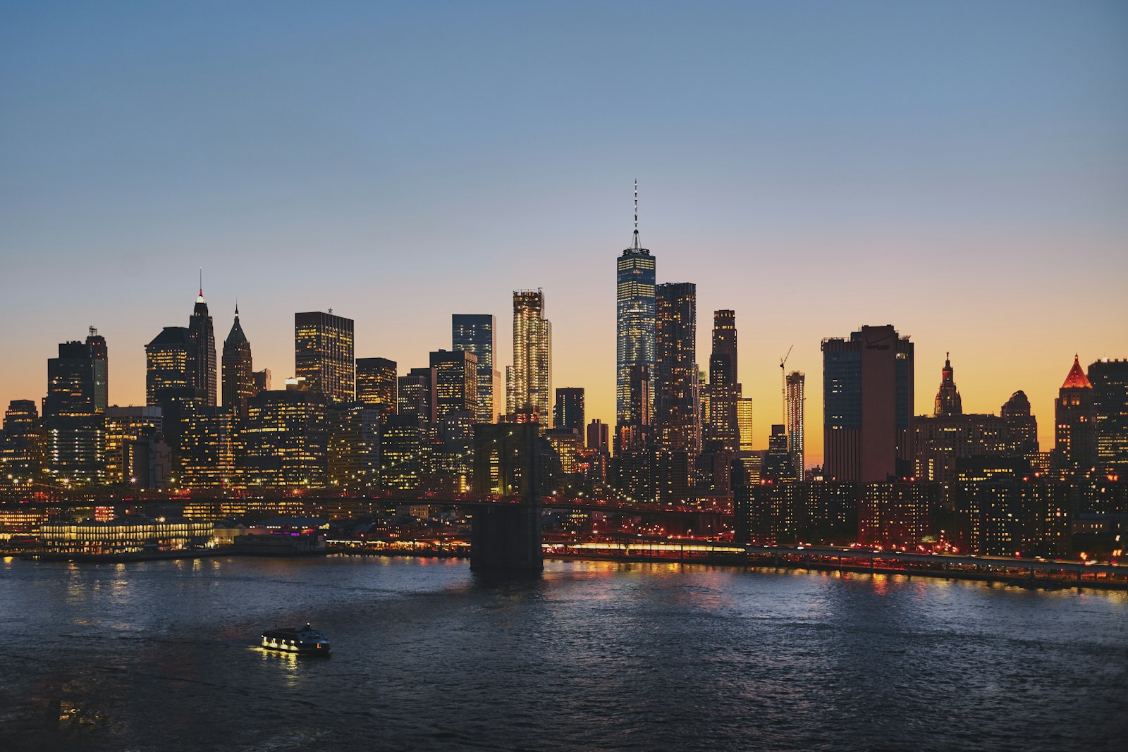 The Manhattan skyline at dusk